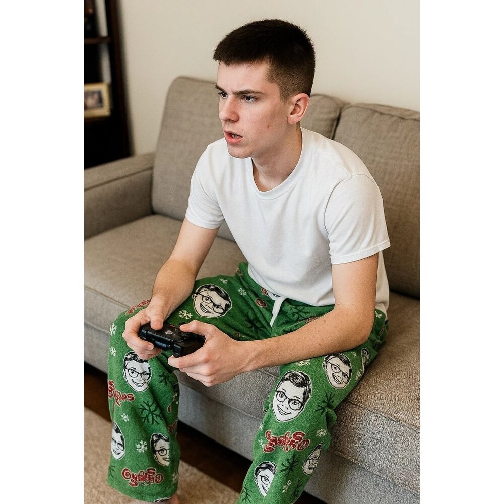 A Christmas Story Mens Green Fleece Holiday Sleep Pants Size Medium Cozy & Soft